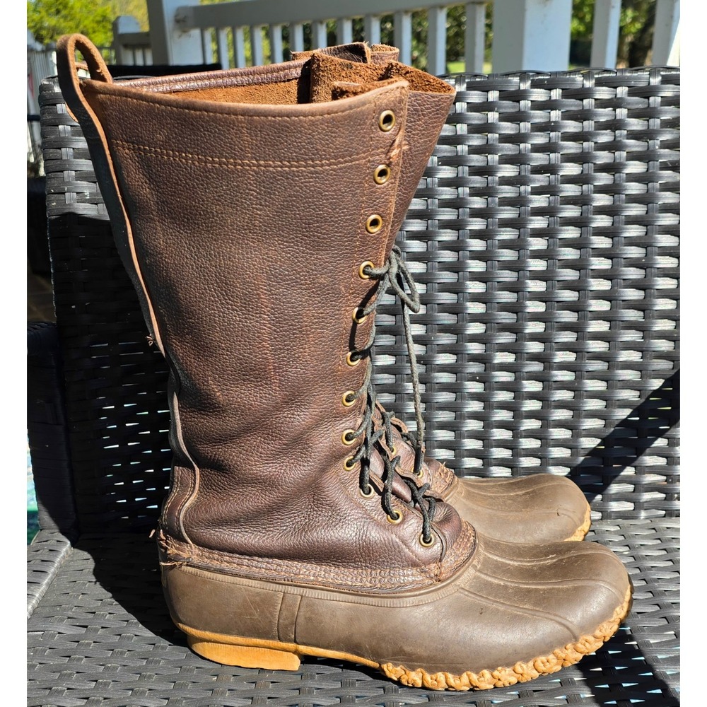 Vtg 70s LL Bean Maine Hunting Shoe 14 Inch Duck Boots Brown Leather size 10